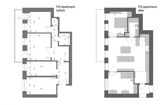 Do velho treshki 67 m² em um moderno apartamento de dois quartos