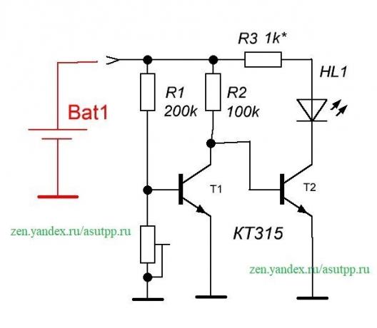 Descrição de um circuito simples para monitorar o nível de descarga da bateria da bateria ou