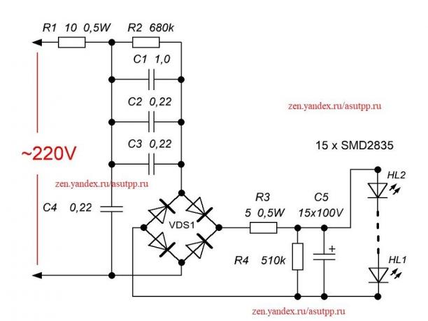 Diagrama de um simples LED driver da lâmpada