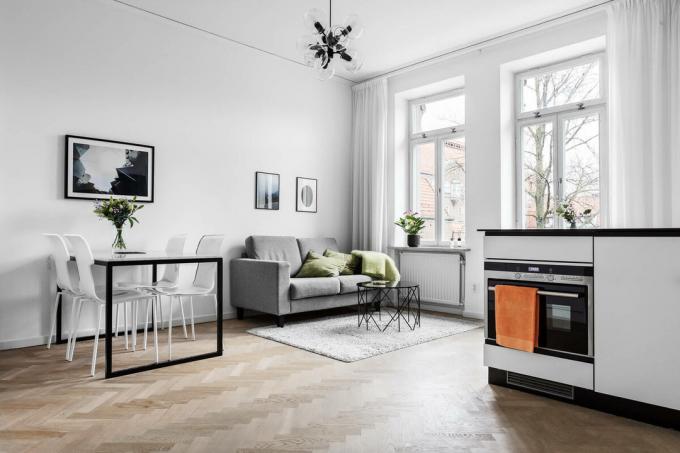 Replan típico odnushki 35 m² na peça kopeck com uma sala de estar cozinha