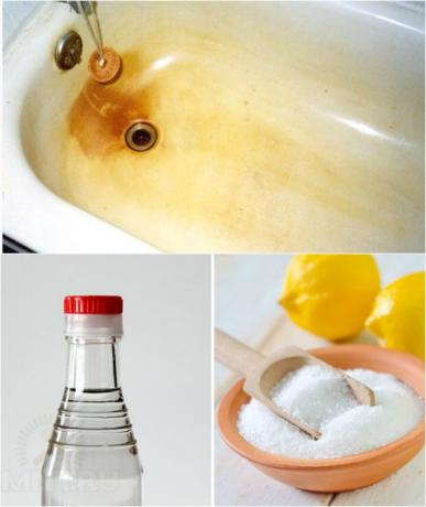 Uma maneira eficaz de limpar o banho e pia do depósito e ferrugem.