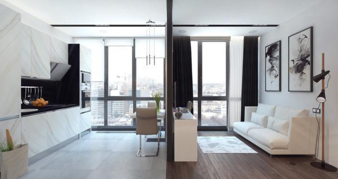 Elegante apartamento de 29 m² para um jovem casal em um novo edifício