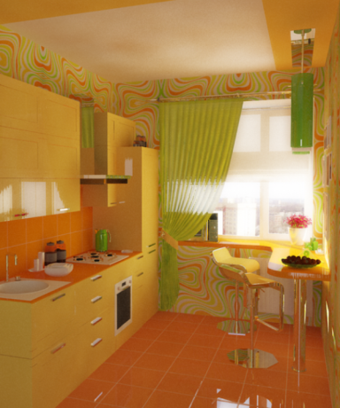 cozinha laranja verde claro