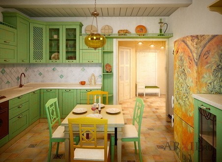 Interior de cozinha de estilo grego