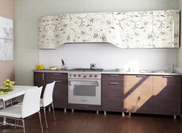 Série de cozinha modular "Orquídea" com padrões florais arejados.
