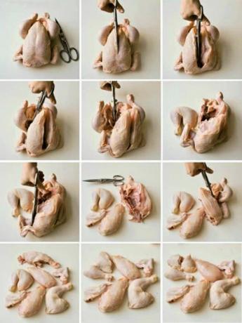 Como cortar a carcaça de frango. | Foto: Pinterest.