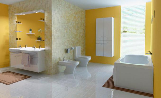 Para pisos do banheiro sparkled limpeza dos quartos, vassoura e esfregão suficiente.