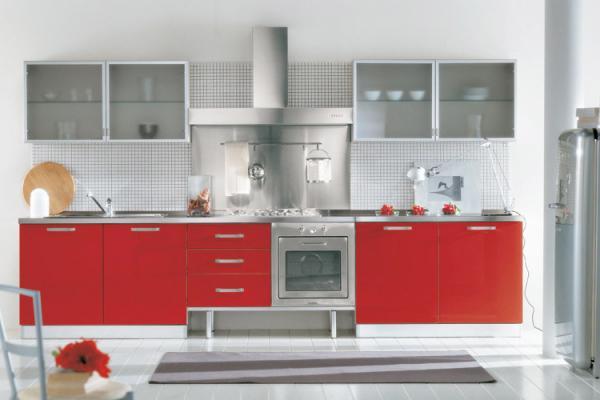 cozinha em vermelho e branco