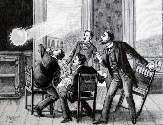 Esta ilustração descreve a bola de fogo francês, penetrando no quarto pela janela