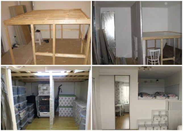 Os passos de criação de uma cama loft com a área de armazenamento e um quarto de vestir. | Foto: Anna_Studio youtube.com/.