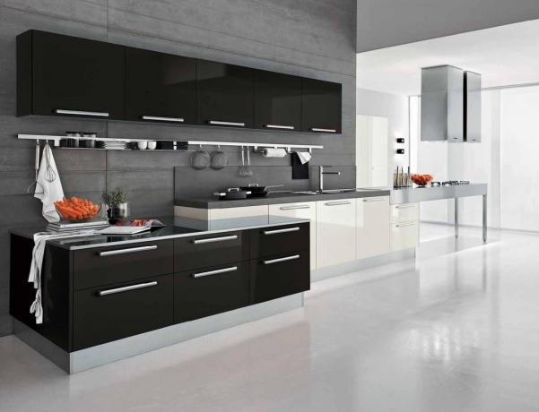 Cozinha em preto e branco (54 fotos): decoração de piso, azulejos e outros itens de interior, design, vídeo e foto