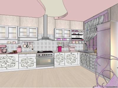 Design - projeto no estilo shabby - chic: cozinha em tons cinza-roxo.