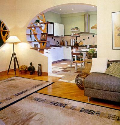 design de uma cozinha combinada com uma sala de estar