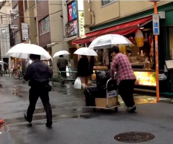 guarda-chuvas transparentes são muito populares no Japão.