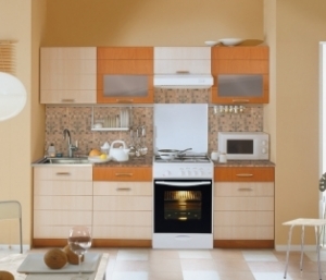 Na foto, um conjunto de cozinha milena cereja / pêra