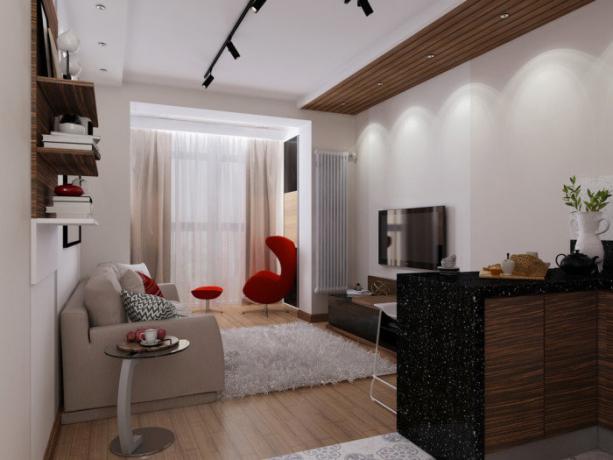 Pouco udalenkaya sim: Área elegante apartamento de menos de 30 metros quadrados