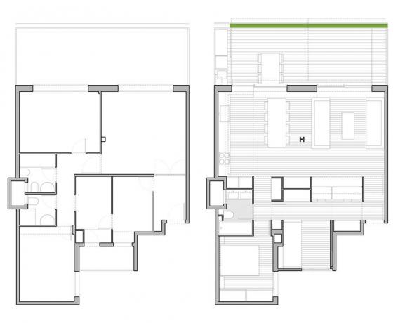 Treshka 65 m², dos quais mais da metade - uma sala de estar cozinha