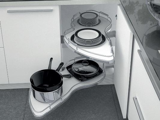 Em vez de gavetas, você tem prateleiras que deslizam para fora automaticamente depois que você abre a porta